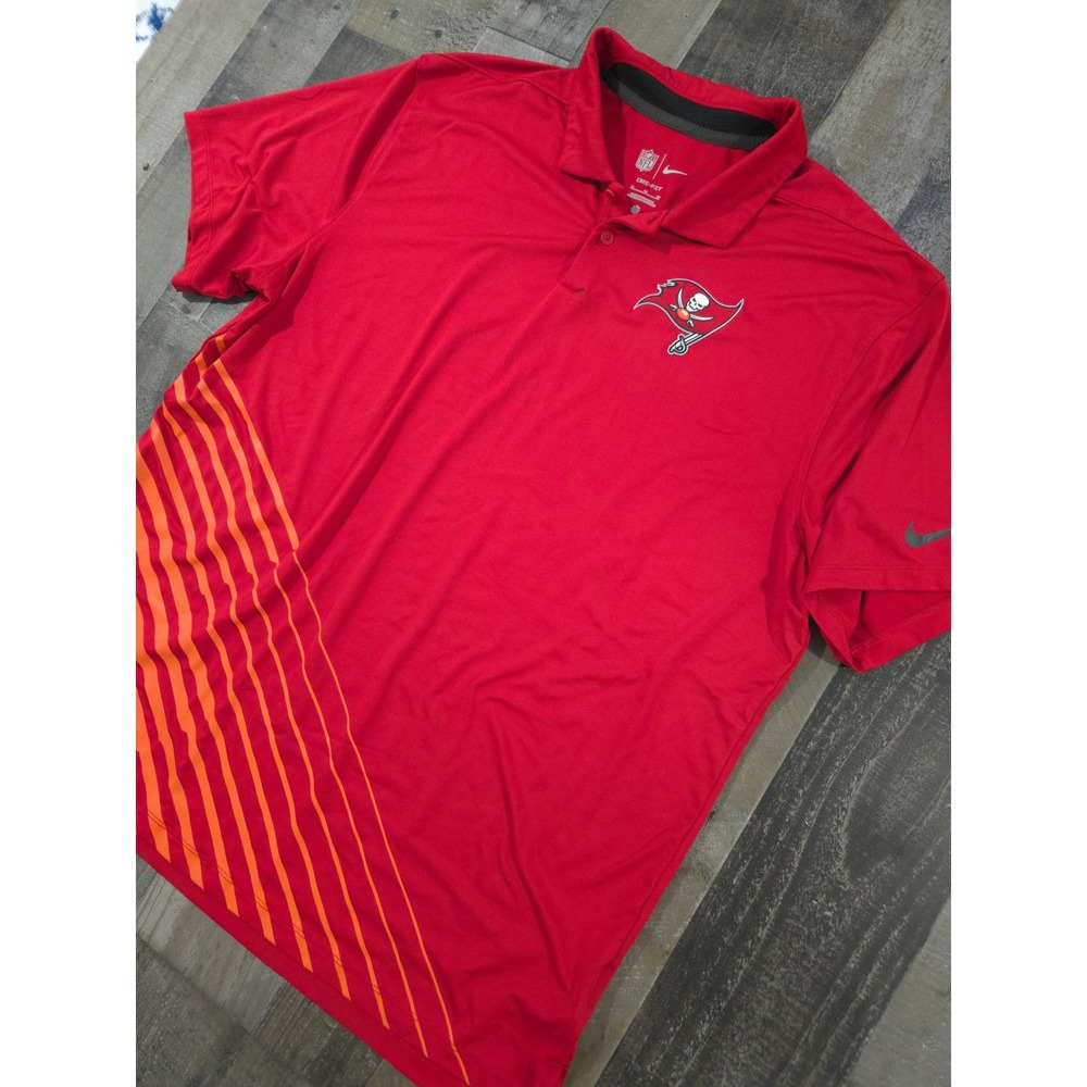 Nike Dri-FIT NFL Tampa Bay Buccaneers Red Orange Stripe Golf Polo Shirt Mens XL